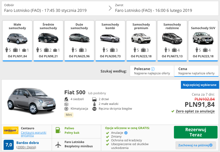 zarezerwuj auto w faro