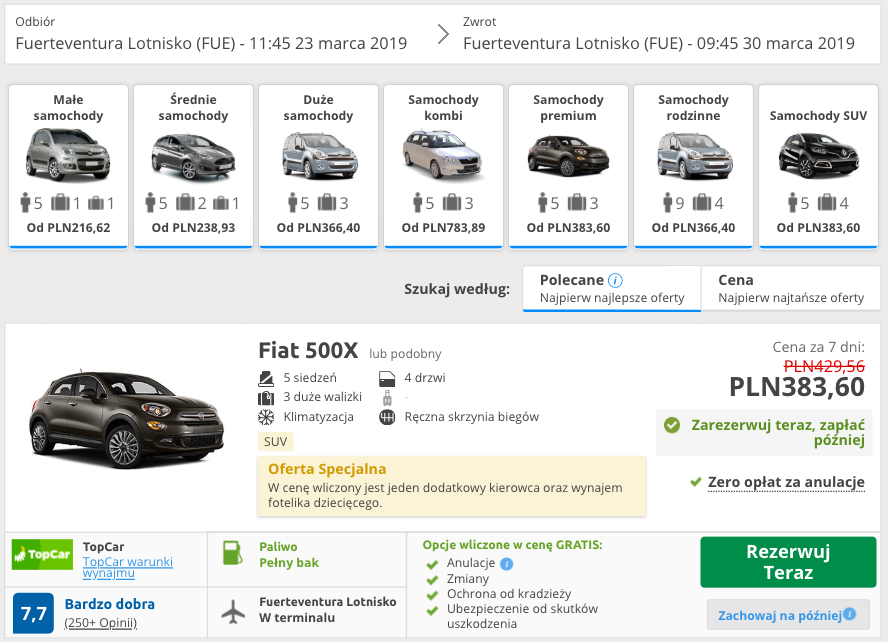 zarezerwuj auto na fuerteventurze