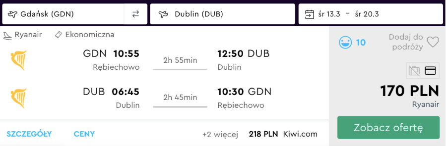 zarezerwujloty do dublina