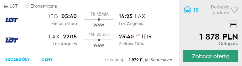 zielona góra los angeles loty