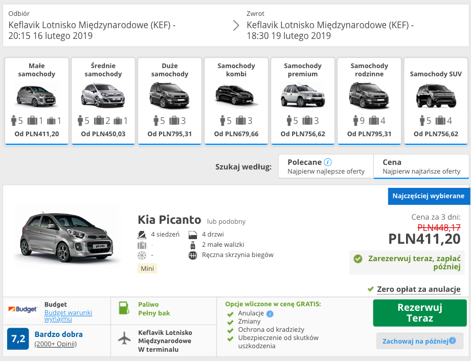 zarezerwuj auto na isnaldni