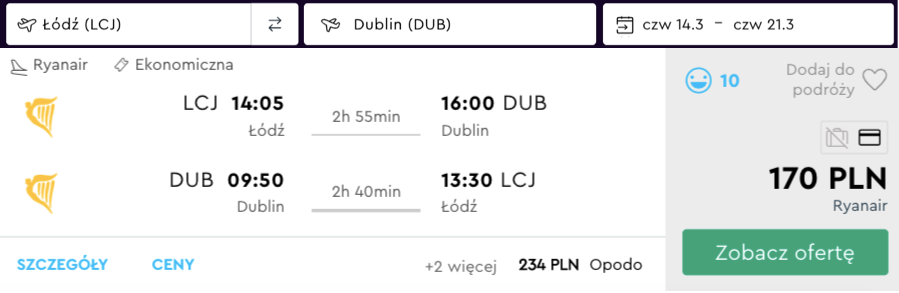 zarezerwuj loty do dublina