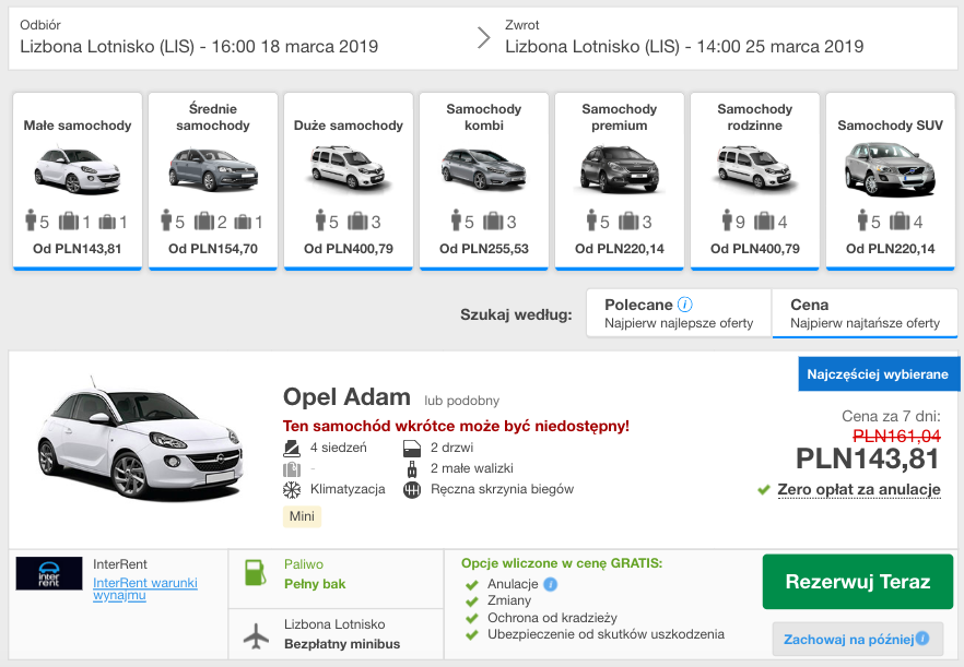 zarezerwuj auto w lizbonie