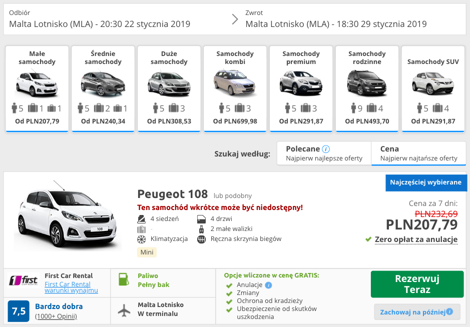 zarezerwuj autona mlacie