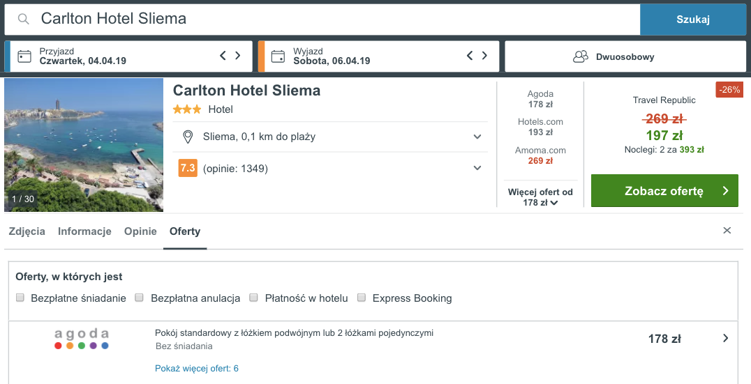 zarezerwuj hotel na malcie