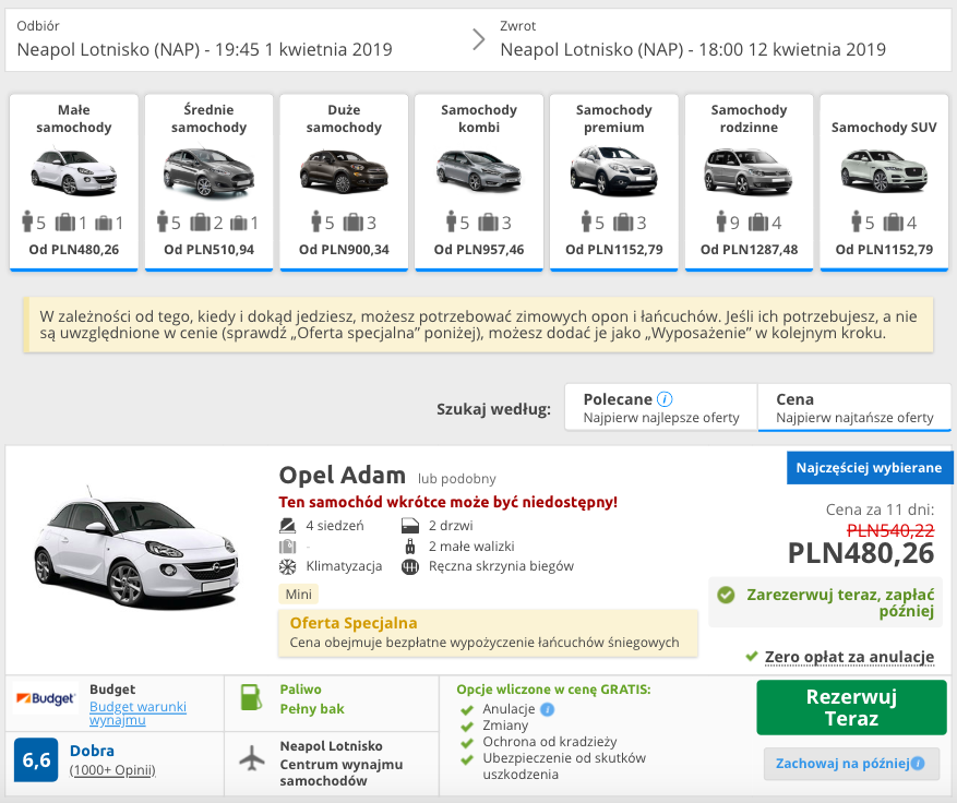 zarezerwuj auto w neapolu