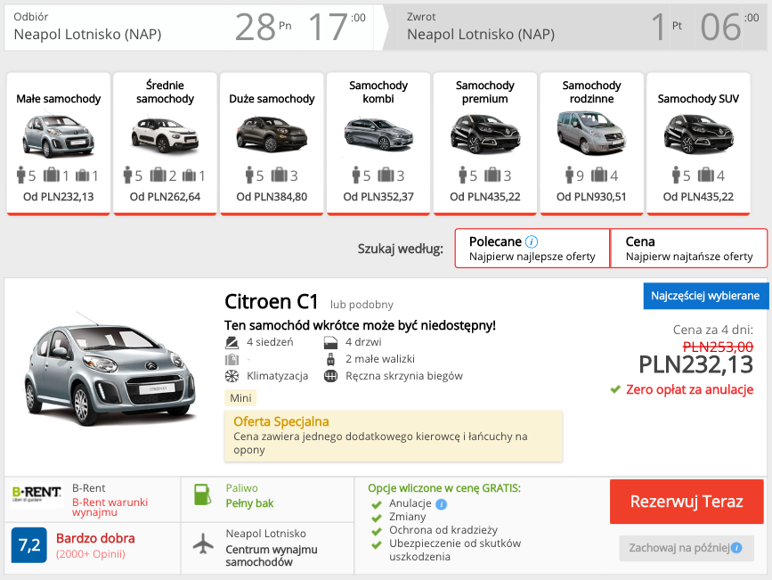 zarezerwuj auto w neapolu