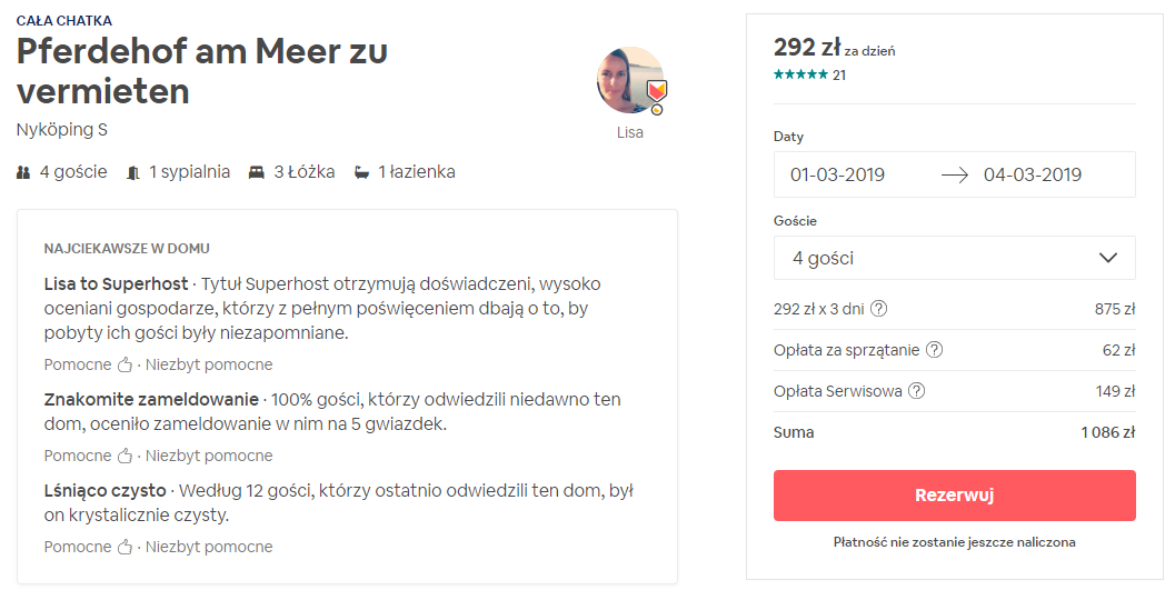 Airbnb rezerwacja