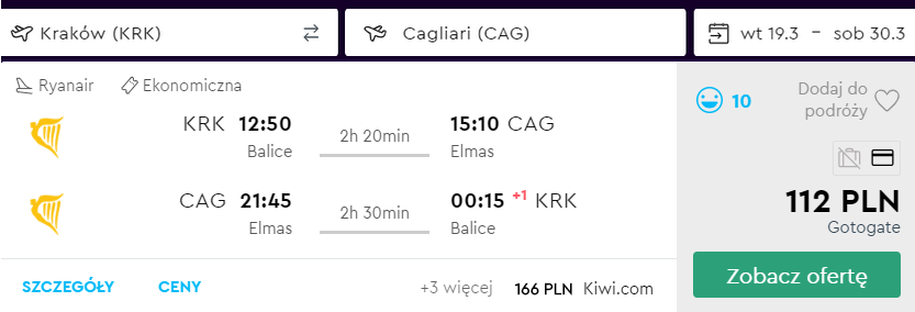 sardynia z krakowa tanio