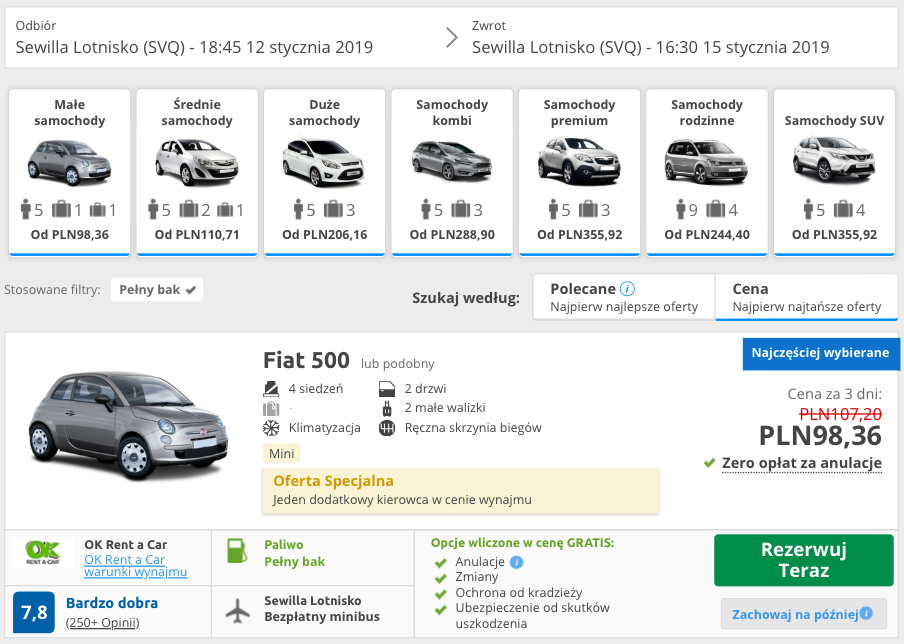 zarezerwuj auto w sewilli