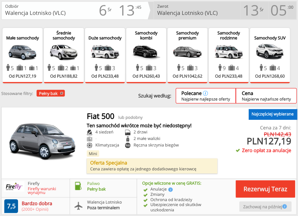zarezerwuj auto wwalencji