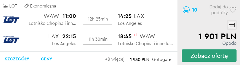 bezpośrednie loty do los angeles
