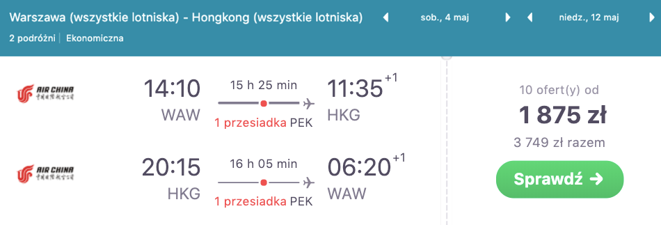 zarezerwuj loty do hongkongu