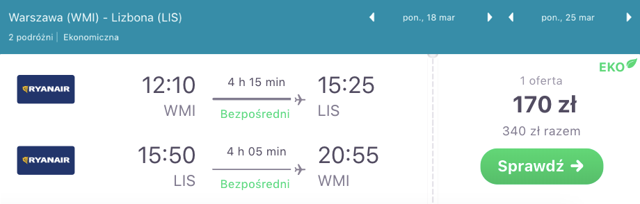 zarezerwuj loty do lizbony