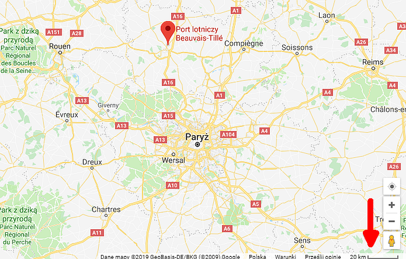 Mapa Paryż Beauvais