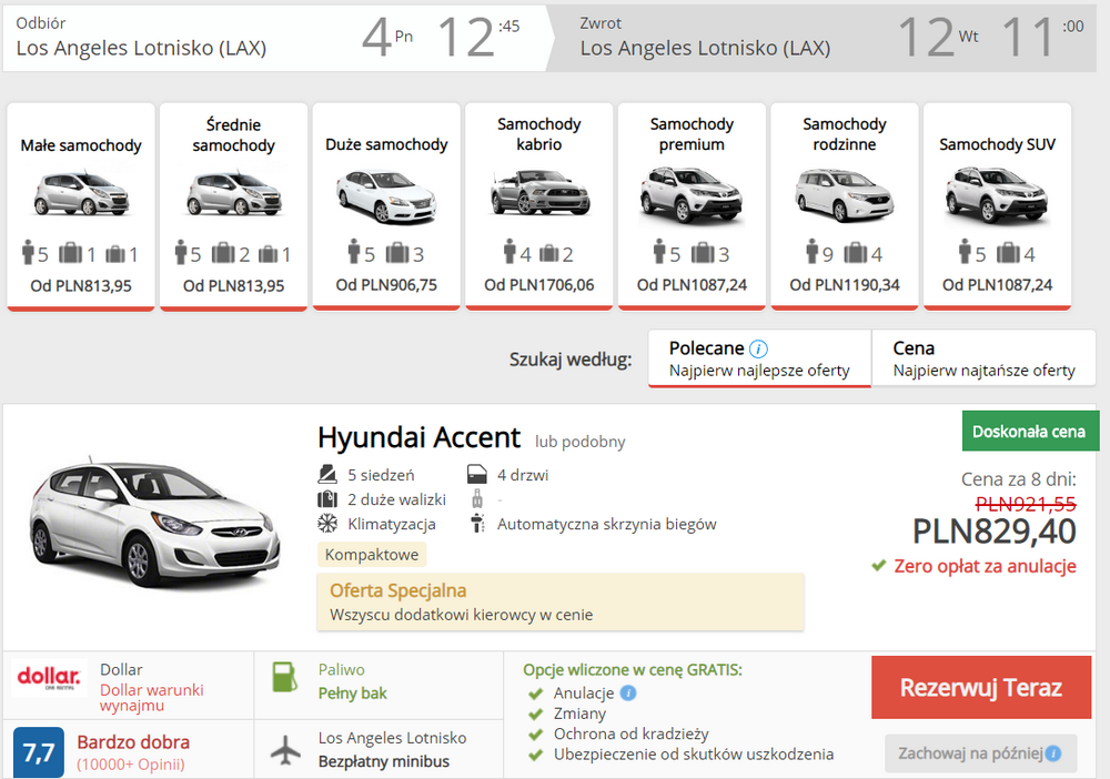 los angeles auto wypożyczenie
