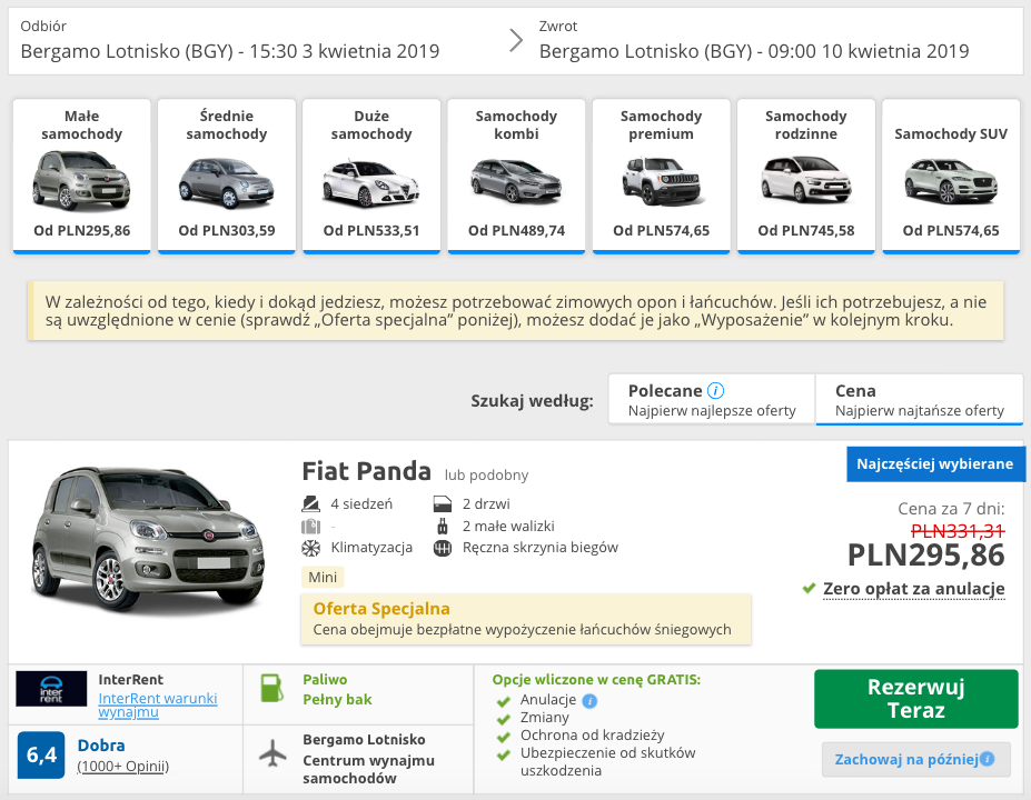 zarezerwuj auto w bergamo