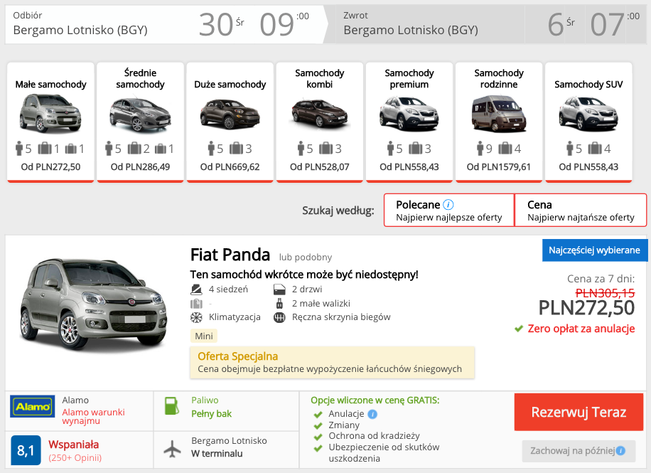 zarezerwuj auto w bergamo