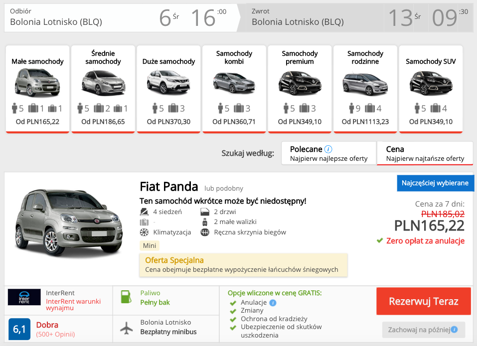 zarezerwuj auto w bolonii