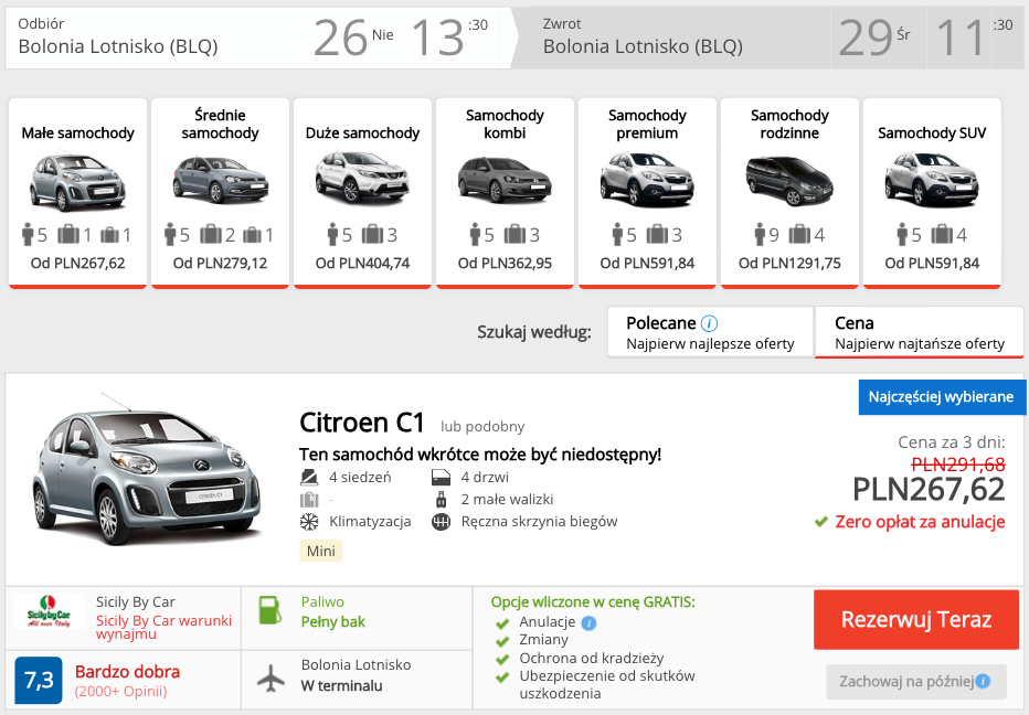 zarezerwuj auto w bolonii
