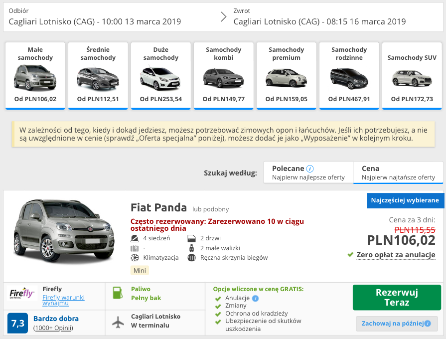 zarezerwuj auto w cagliari