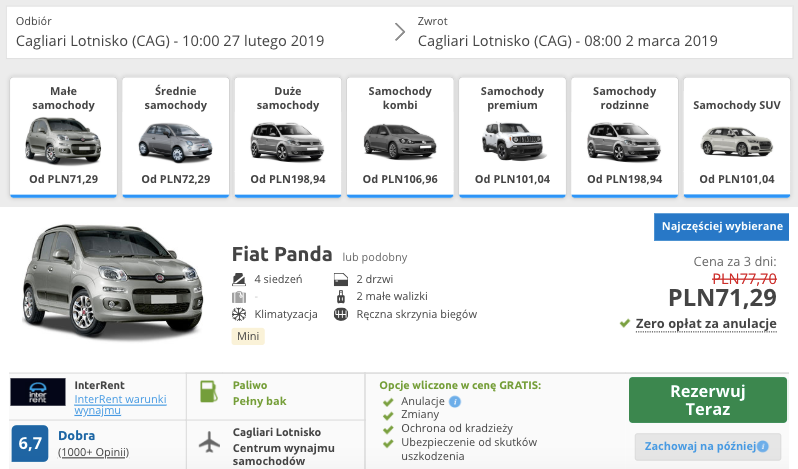 zarezerwuj auto w cagliari