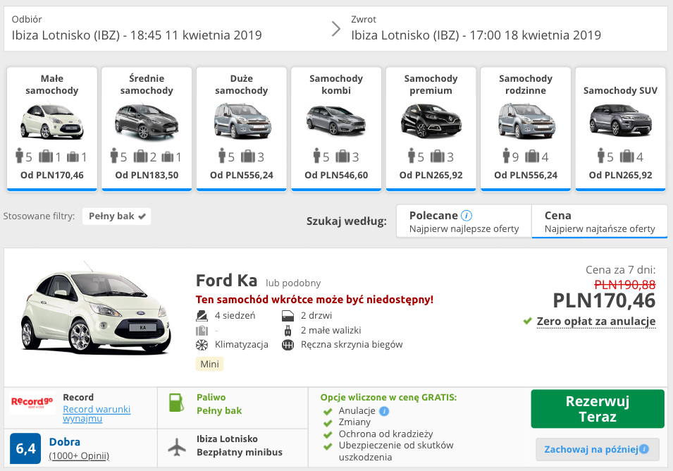 zarezerwuj auto na ibizie