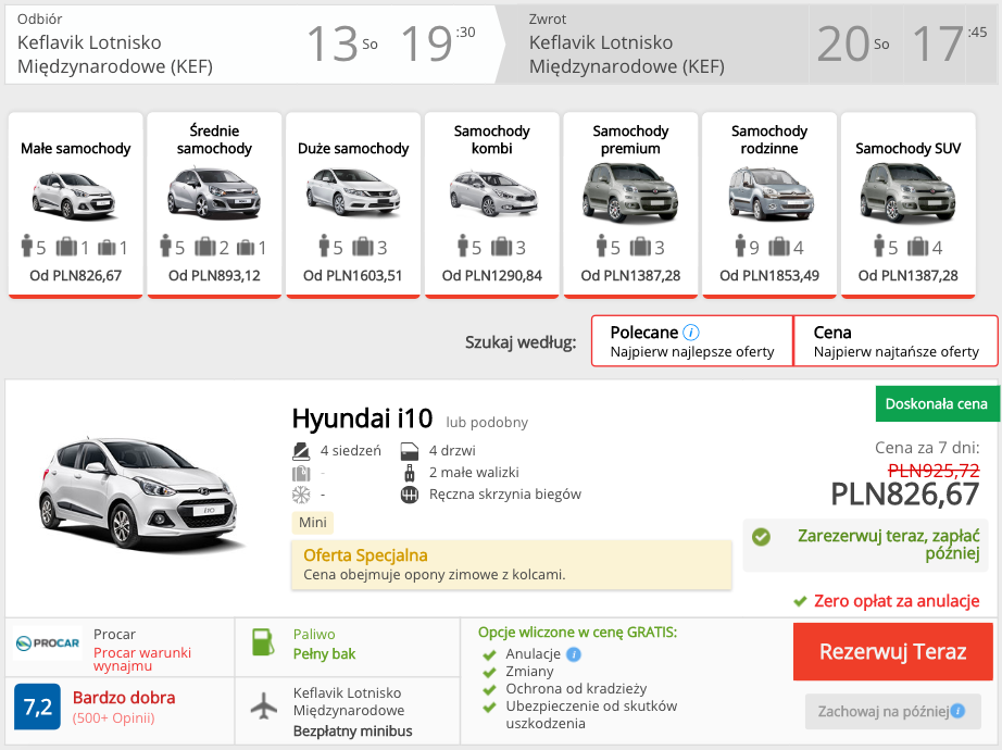 zarezerwuj auto na islandii
