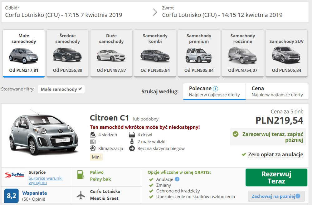 wypożyczenie auta na korfu