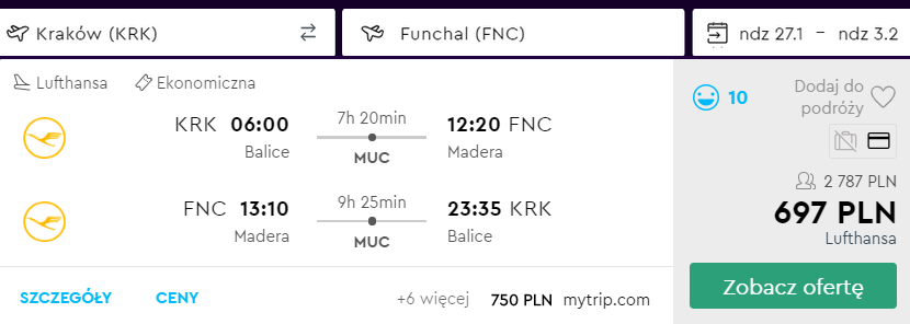 loty na maderę
