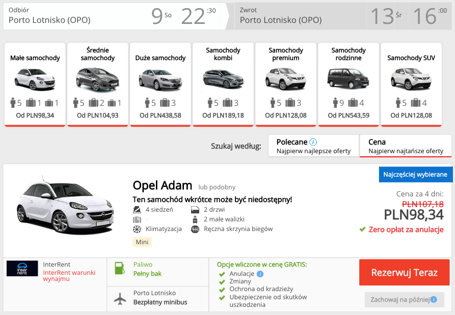 zarezerwuj auto w porto