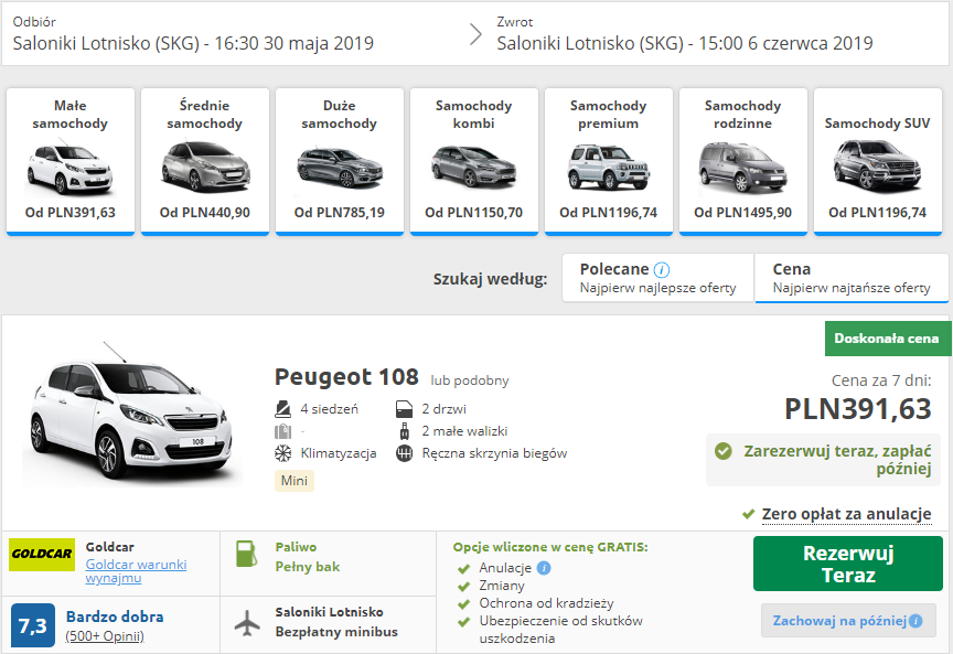 saloniki rezerwacja auta