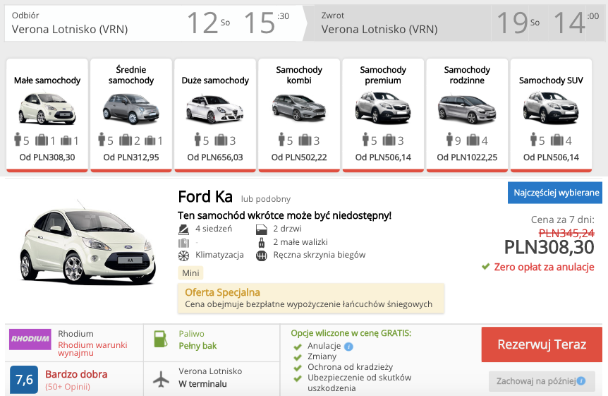 zarezerwuj auto w weronie