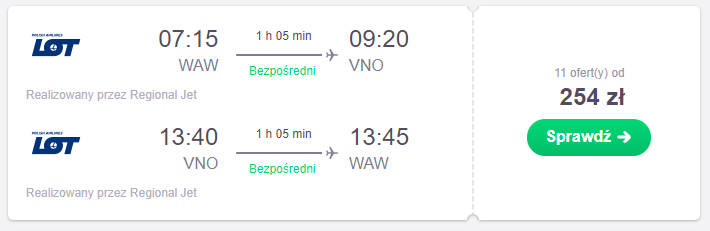 wilno warszawa lot