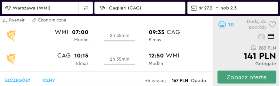zarezerwuj loty do cagliari