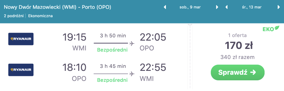 zarezerwuj loty do porto