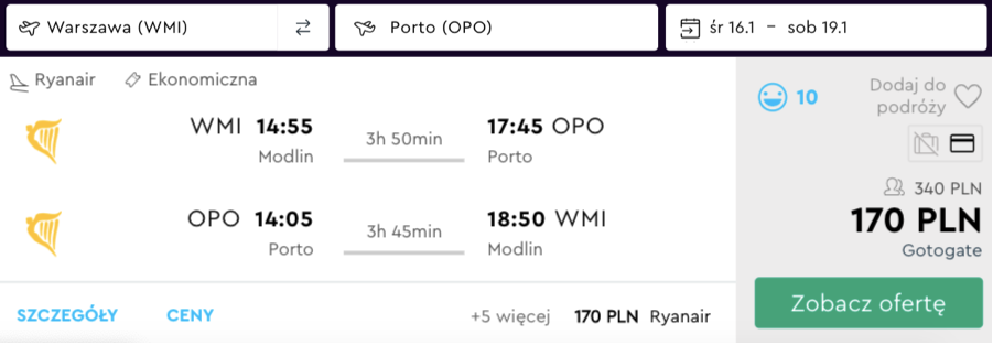zarezerwuj loty do porto