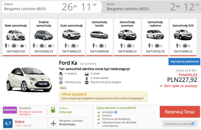 zarezerwuj auto w bergamo