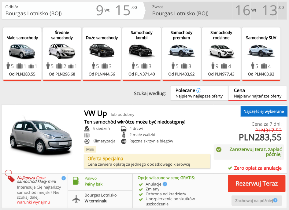 zarezerwuj auto w burgas
