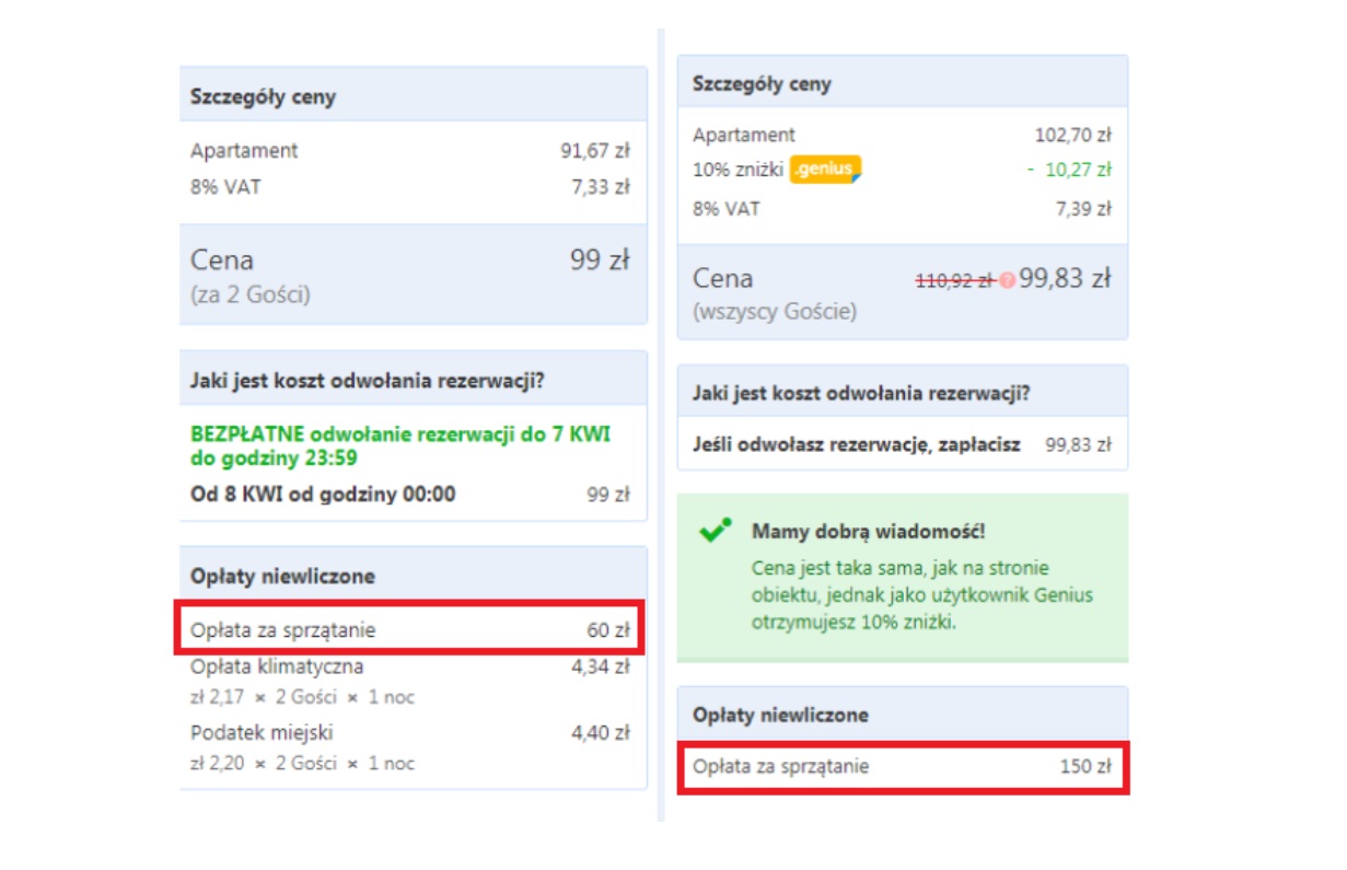 booking opłaty dodatkowe