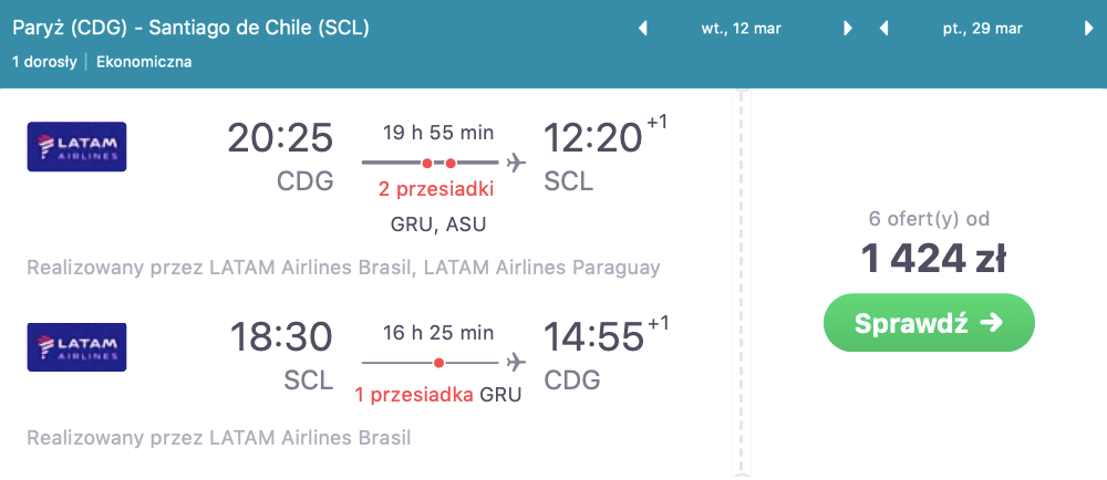 zarezerwuj loty do chile