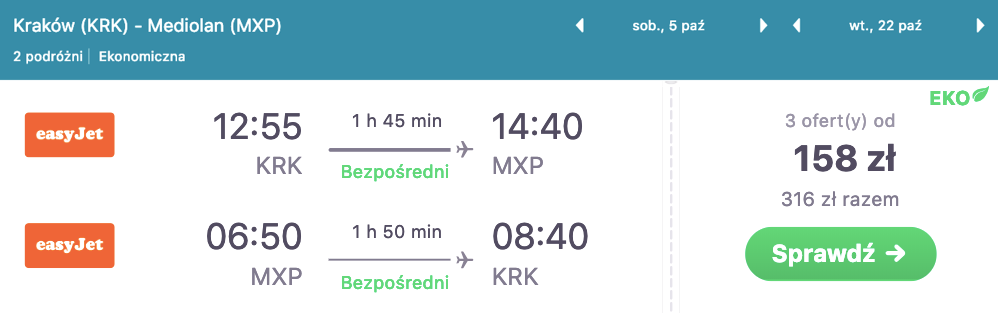 zarezerwuj loty do mediolanu