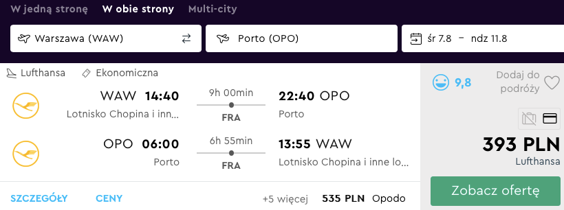 loty porto wakacje
