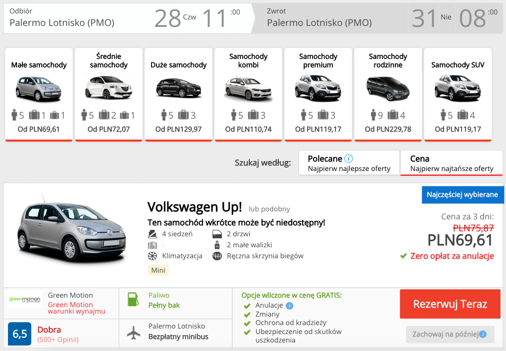 zarezerwuj auto w palermo