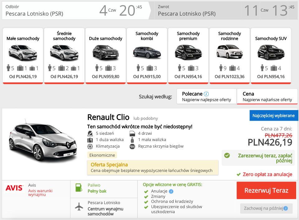 zarezerwuj auto w pescarze