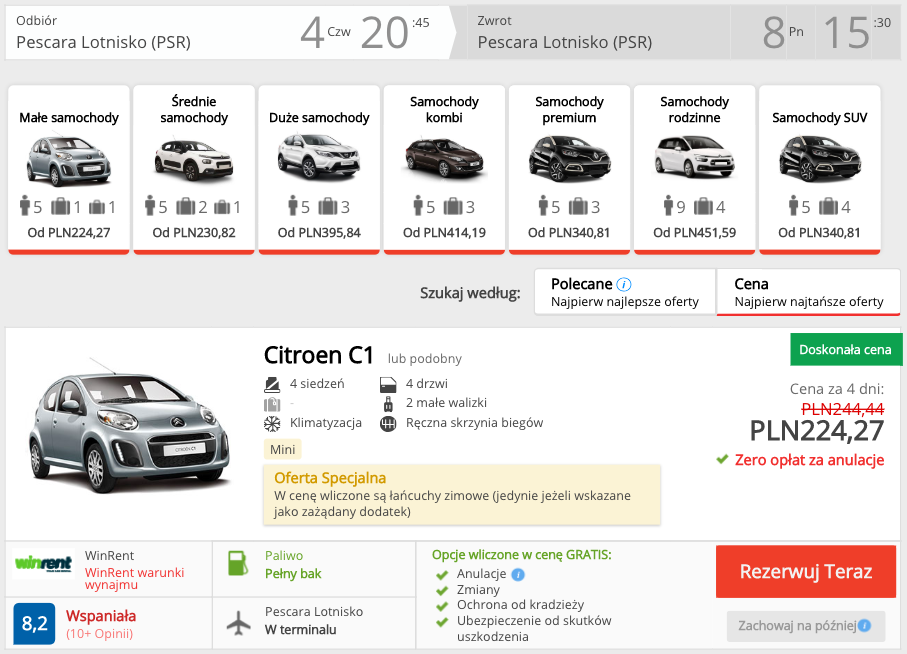 zarezerwuj auto w pescarze