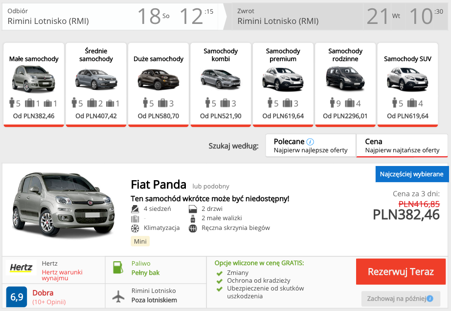 zarezerwuj auto w rimini
