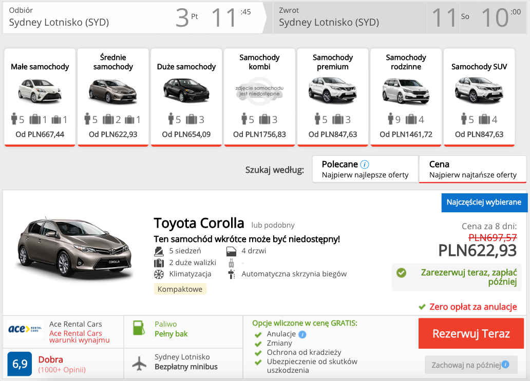zarezerwuj auto w sydney