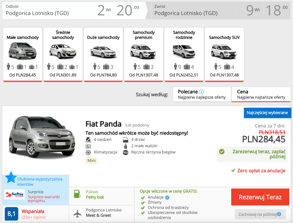 zarezerwuj auto w pogoricy