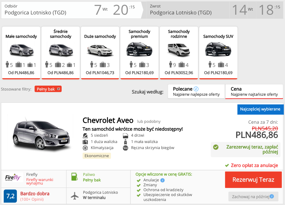zarezerwuj auto w podgoricy